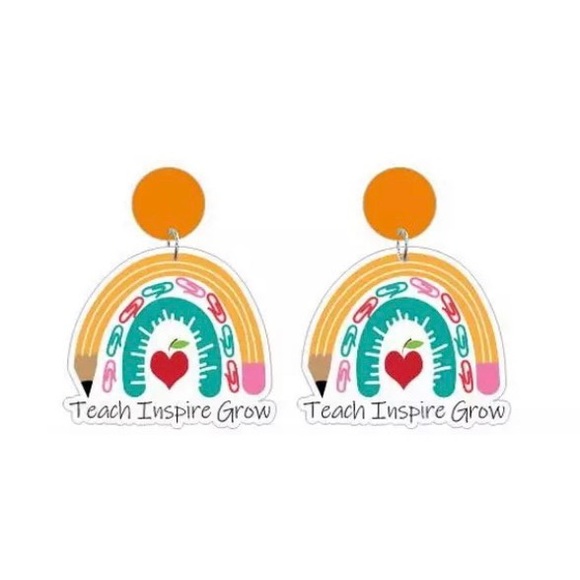 Jewelry - NEW! Teach Inspire Grow Rainbow Earrings